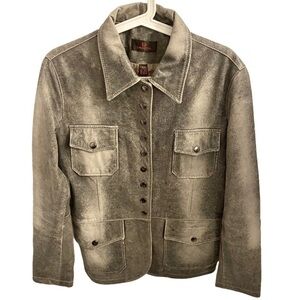 Danier Distressed Leather Jacket in Gray
